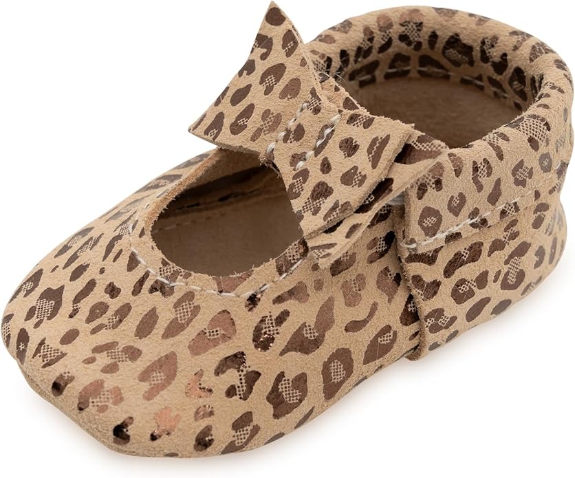 BirdRock Baby Bow and Knot Moccasins - Genuine Leather Baby Girl Shoes