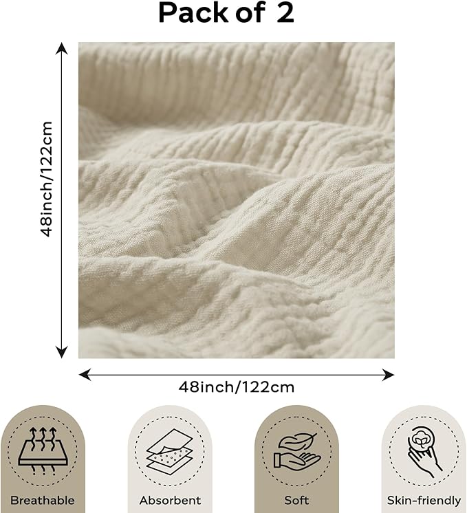 JELLYMONI Muslin Swaddle Blankets for Unisex, 2 Pack Newborn Receiving Blanket, Large 47 x 47 inches Soft Breathable Muslin Baby Blanket for Newborn Boys & Girl