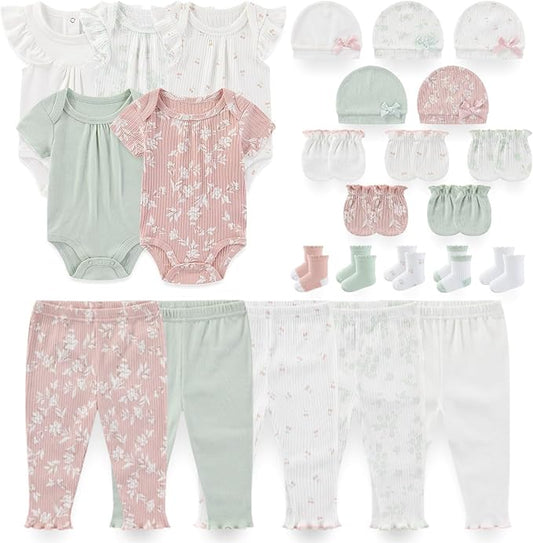 Newborn Baby Layette Essentials Giftset Clothing Set Short-Sleeve Bodysuit and Long Pants