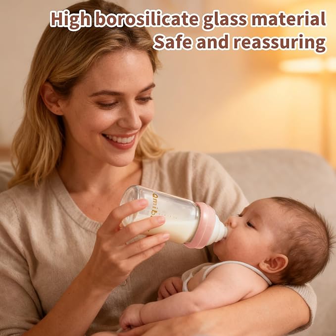 Breast Milk Storage Bottles 180ml 6oz BPA-Free Leak-Proof Baby Bottle for Breastmilk Storage Wide Neck Bottles with Screw Ring Sealing Disk Breastfeeding (Grey+Pink, 180ml-4Packs)