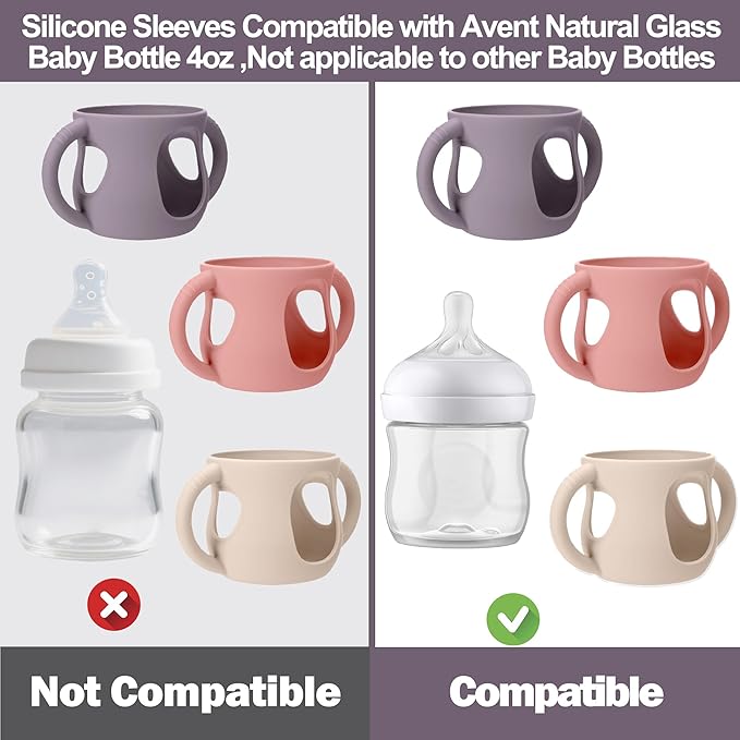 BUSOHA 3 Pack Silicone Sleeves for Avent Natural Baby Bottles - Drop Protection Baby Bottle Sleeves with Handle for Avent Natural Baby Bottles,4 Ounce