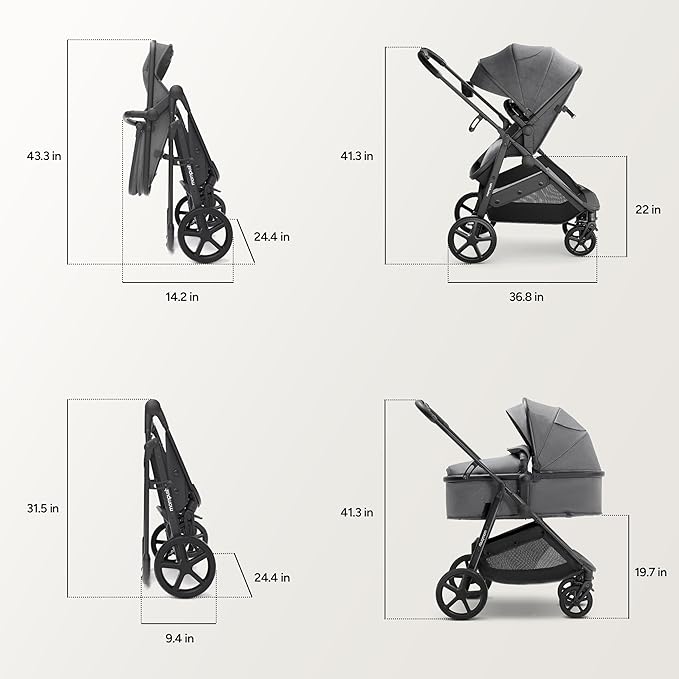 Mompush Wiz 2 in 1 Baby Stroller with Bassinet Mode, Convertible Infant Stroller for Newborn and Toddler with Reversible Seat and Large UPF 50+ Canopy