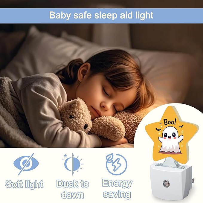 Cute Ghost Nightlight,Halloween Bat Star Night Lights Plug into Wall Decorations for Bedroom Bathroom,Dusk to Dawn Sensor Kitchen Hallway Stairs Energy Efficient Desk Lamp