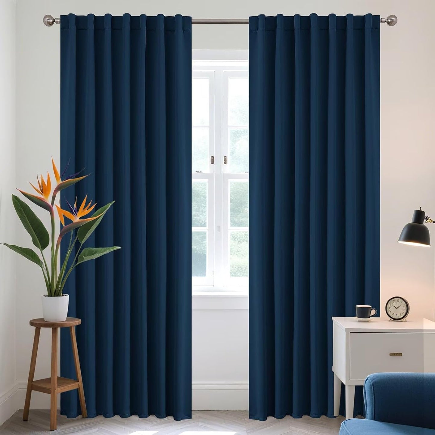 Joydeco Blackout Curtains 96 Inches Long, Thermal Insulated Black Out Curtains 2 Panels Set for Bedroom, Room Darkening Drapes for Living Room Window (W37 x L96 Inch, Navy Blue)