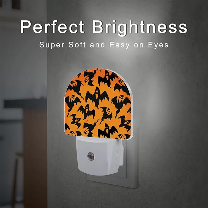 Spooky Halloween Ghosts Night Light, Black Orange Ghosts Dusk to Dawn Night Light Plug in,0.5w Energy Saving Sleep Friendly NightLight for Kids Boys Girls Home Decor