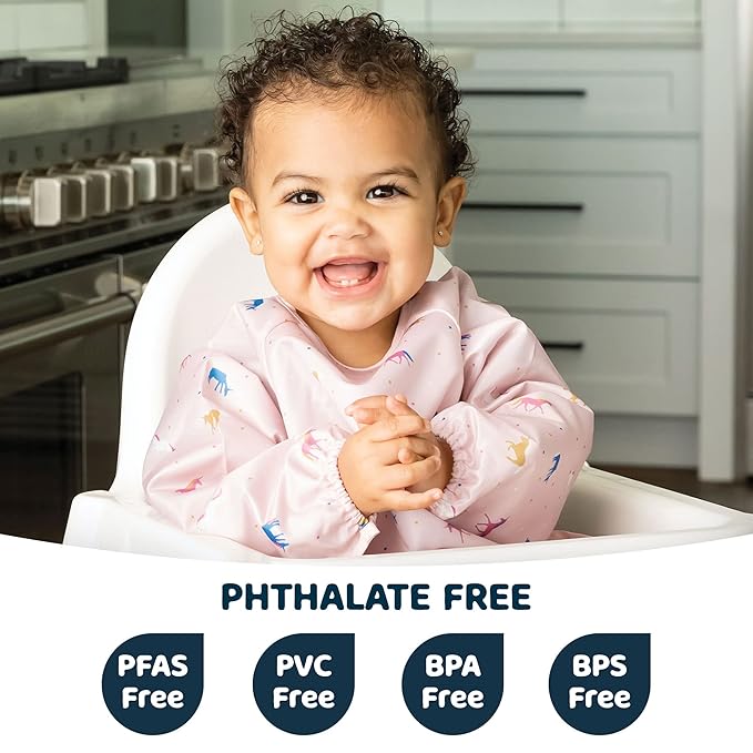 Tiny Twinkle Long Sleeve Bib for Babies & Toddlers – Waterproof Smock Bib for Eating – Machine Washable & Mess-Proof, Baby Feeding Essential & Shower Must-Have(Unicorn Confetti, 6–24M)