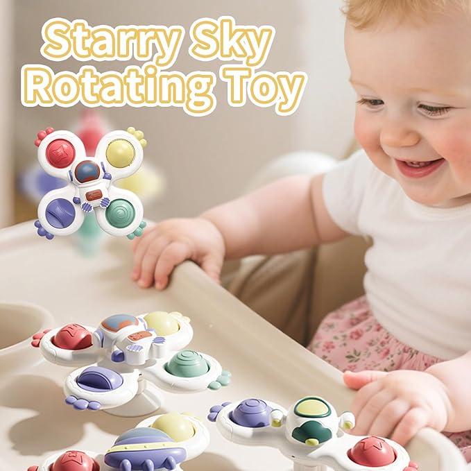 3 Piece Suction Cup Spinning Gyro Water Play Toys for Baby Bath, Window, Children's Table and Stroller, Sensory Toys for 1 to 3 Year Olds, Halloween Thanksgiving Christmas Birthday Gift