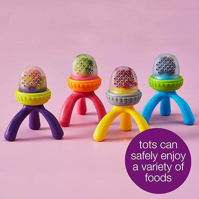 b.box Silicone Fresh Food Feeder | Ages 4 Months+ | Tripod Design Easy for Baby to Hold | Perfect for Fresh or Frozen Foods | Cap Included for On The Go | Dishwasher Safe (Passion Splash)