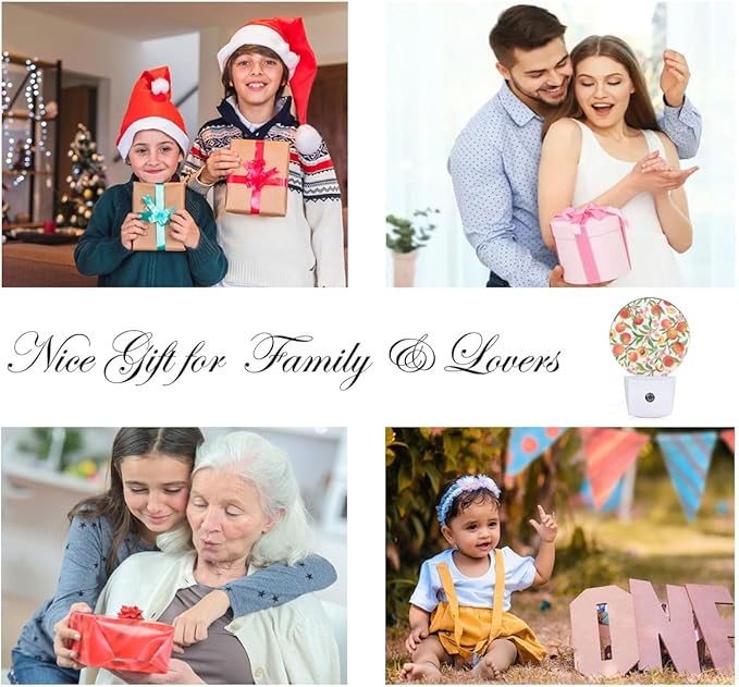 EKOBLA Peach LED Night Light Vibrant Cute Fruits Bright Colorful Design Dusk to Dawn Plug-in Nightlights Auto Sensor for Home Indoor Bathroom Hallway Kitchen