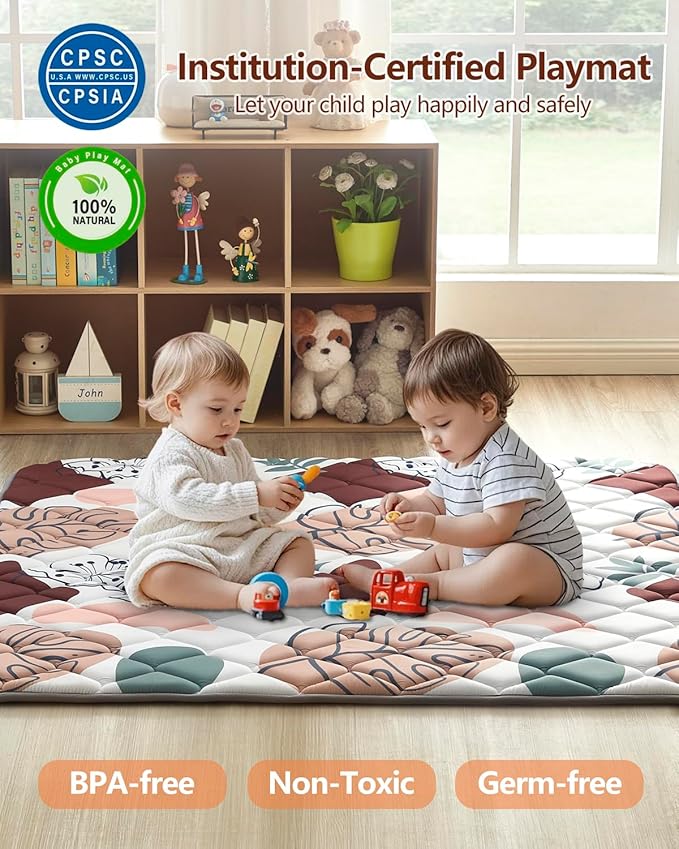 Baby Play Mat 47"x47", Non-Slip Baby Mat for Floor, Soft Thicker Playpen Mat, Portable Playmat, Crawling Mat for Babies, Toddlers & Infants to Play and Learn（Boho）