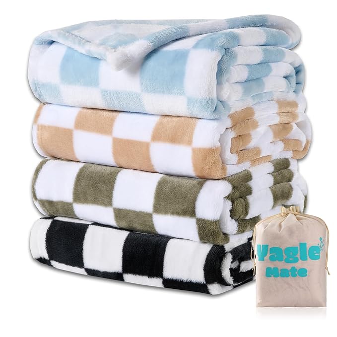 4 Pcs Baby Blankets, Fluffy Small Crib Blankets for Boys, Fleece Checkered Blanket, Toddler Receiving Blankets 30×40