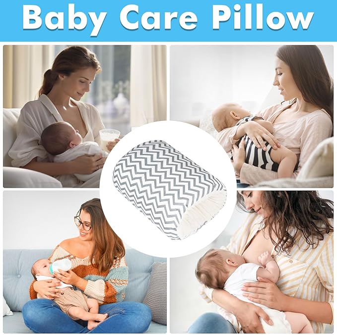 Nursing Arm Pillows for Breastfeeding,Baby Feeding Arm Pillow Portable and Washable for Travel, Soft Cotton Ergonomic Bottle Nursing Essentials（Grey Stripe）