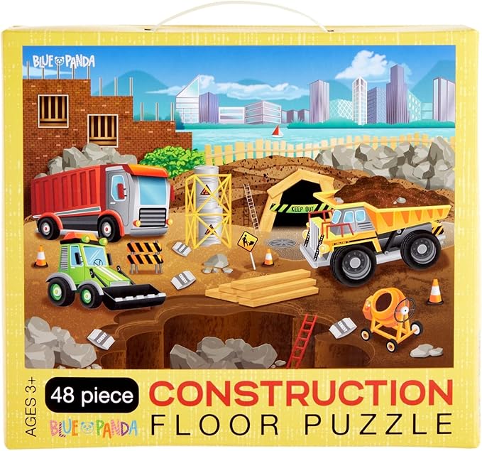 BLUE PANDA Construction Set - 48-Piece, 2 ft x 3 ft Floor Challenge - Preschool Learning & Hand Eye Coordination for Toddlers Ages 3-5