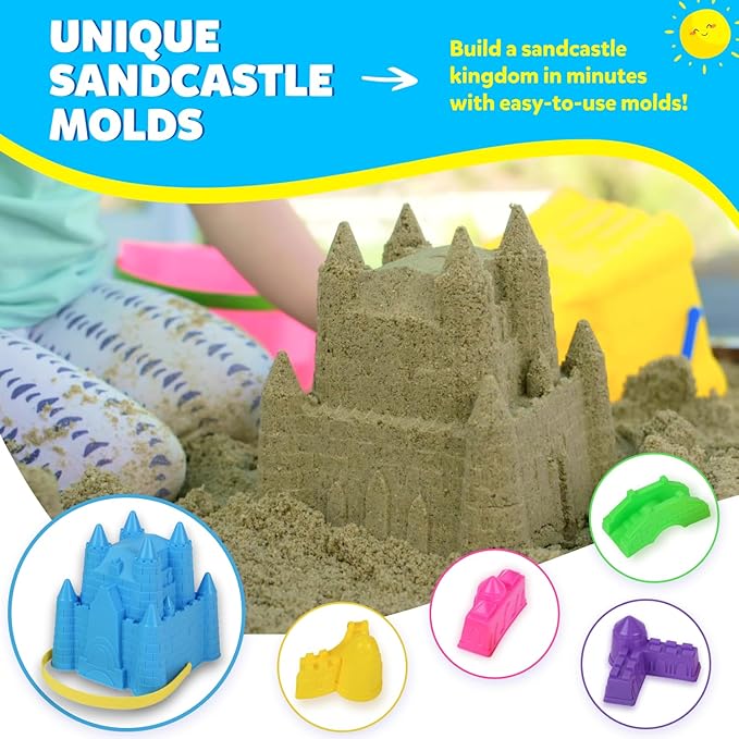 Beach Toys for Kids and Toddlers Ages 3-10 – Durable Sandbox Toy Set, Stronger Mesh Bag, Variety of Sand Toys– Unique Castle Molds, Buckets, Shovels, Better Watering Can