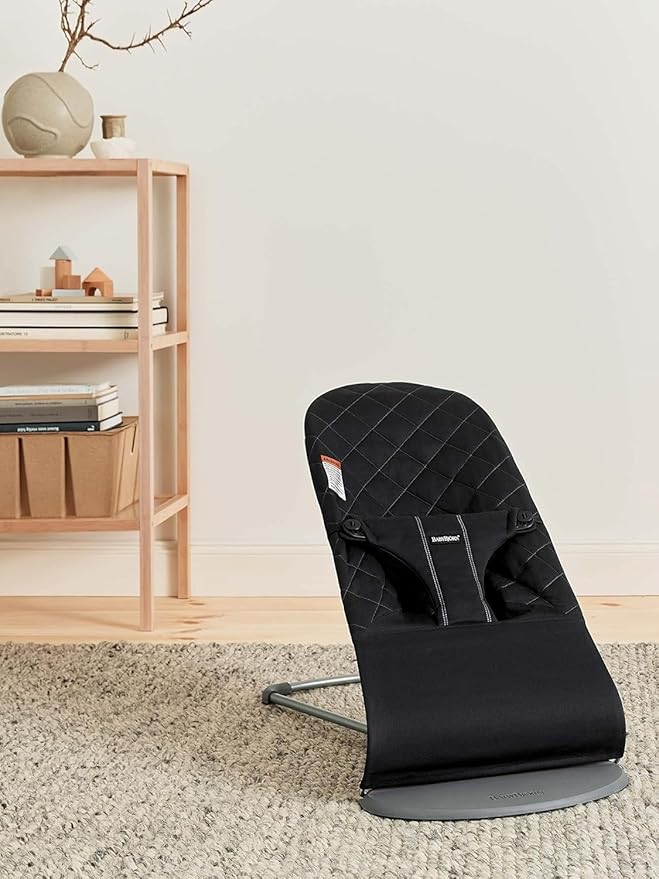 BabyBjörn Bouncer Bliss, Black, Woven, Classic Quilt | 2-in-1 Adjustable Baby Bouncer Seat and Toddler Chair, Newborn to Toddler (8-29 lbs), 4 Positions, Lightweight & Portable
