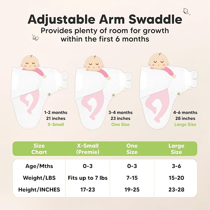 3-Pack Organic Swaddles for Newborns, Baby Sleep Sacks 0-3 Months - Baby Swaddle Wrap, Newborn Wearable Blanket, Infant Sleep Sack for Girls, Boys, Soft & Snug, Large Hook & Loop Closure (Vivacious)