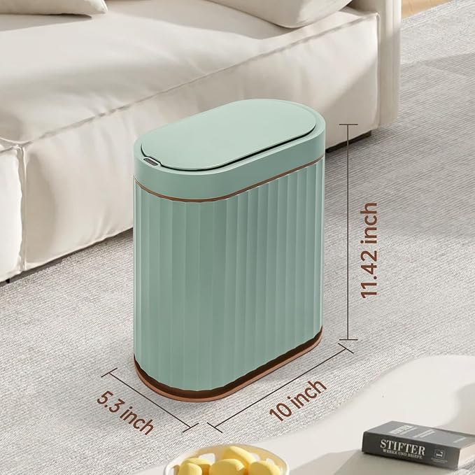 ELPHECO Bathroom Trash Can with Automatic Lid 2 Gallon Sensor Trash Bin, Smart Garbage Can IPX5 Waterproof Trash Bin, Small Slim Trash Can, Motion Sensor Wastebasket for Office, Kitchen, Sage Green