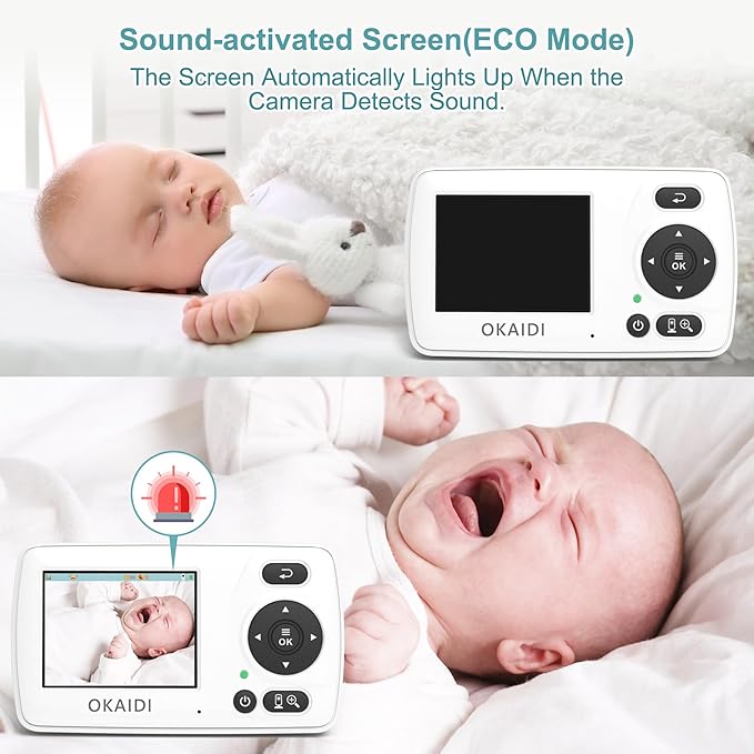 OKAIDI Video Baby Monitor with 2 Cameras, 2.4'' Portable Travel Screen, 1000ft Long Range Transmission, Baby Monitor No WiFi, Infrared Night Vision, VOX Mode