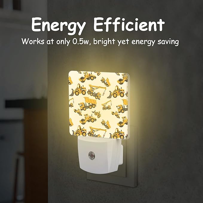 Cartoon Construction Truck Night Light,Machinery Excavator Building Machine Plug-in Night Light Auto Dusk-to-Dawn Sensor Energy Efficient LED Lamp for Room Decor,Hallway,Kitchen,Bathroom,Nursery,Stair