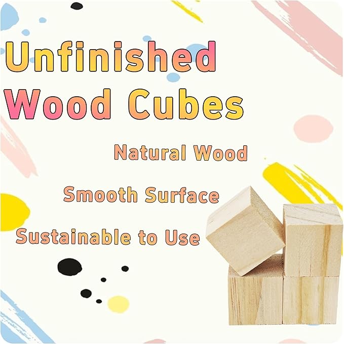 30Pcs 2.5cm Unfinished Wood Cubes, 1” Natural Square Wooden Blocks for Math Counting, Crafts, and DIY Projects