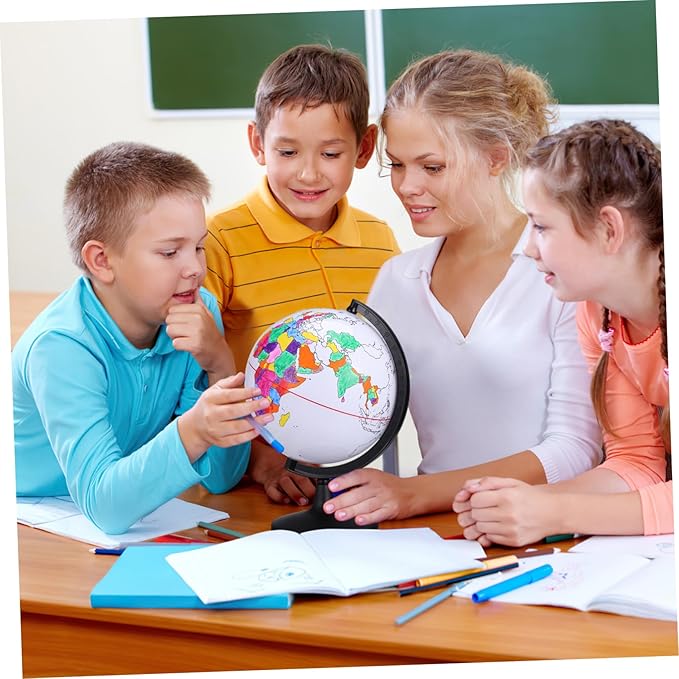 White Globes with Stand, Diy Color Your Own World Globe Blank Earth World Map Unfinished Erasable Painting Model Learning Interactive Geography