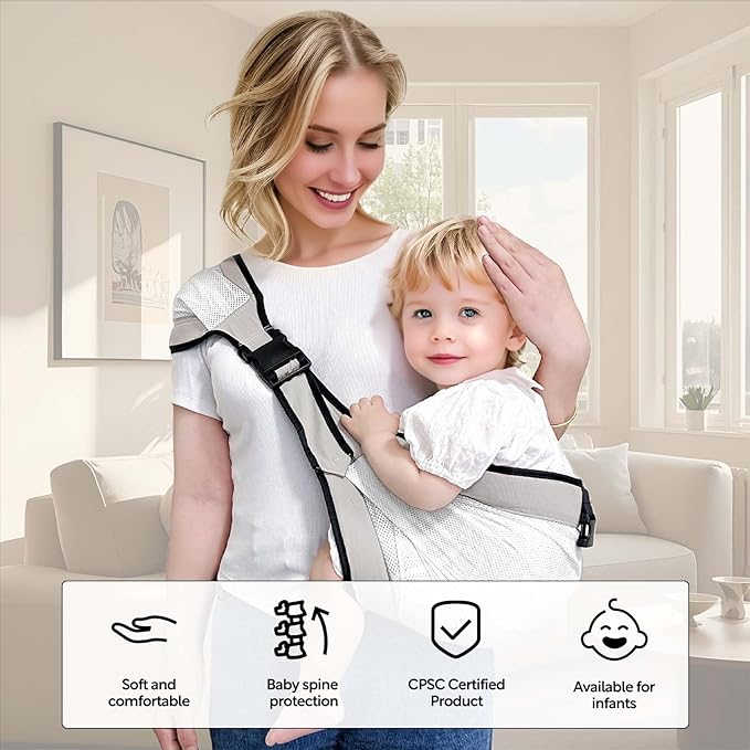 Baby Mesh Sling Carrier Toddler Carrier for Boys & Girls, Lightweight Breathable Summer Baby Wrap, Adjustable & Non-Slip Half Wrapped Baby Carrier (Mesh-Gray)