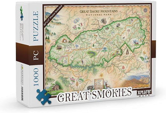 Great Smoky Mountains National Park Cardboard Jigsaw Puzzle - 1000 Pieces, Hand-Illustrated - Educational, Family Activity, Ages 7+, Includes Poster - 25.4 x 19.8
