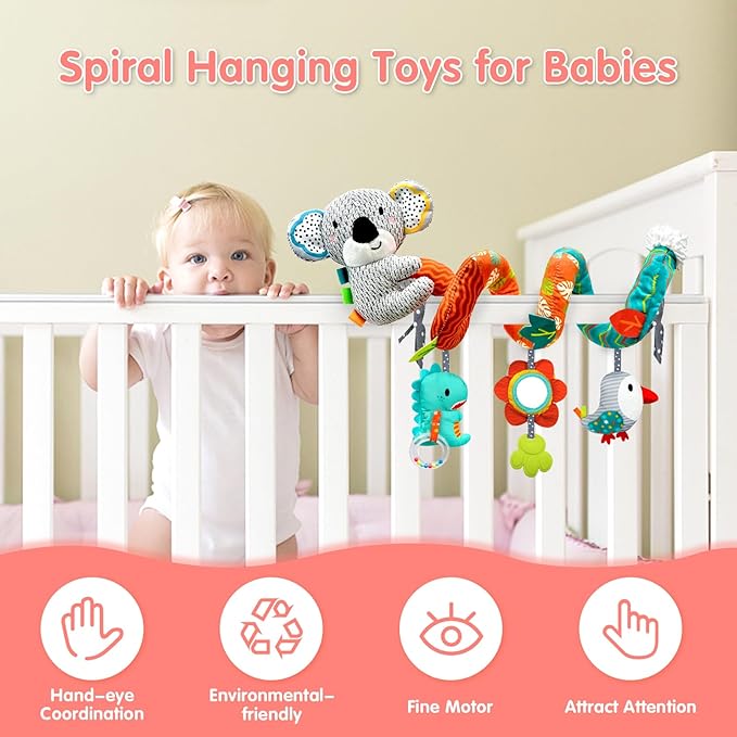 Car Seat Toys for Babies 0-6 Months, Newborn Toys Baby Toy 0-3 Months Stroller Toys, Infant Toy 0-6 Month for Carseat Stroller Crib with Mirror, Rattle, Teether for 0 3 6 9 12 Boys Girls