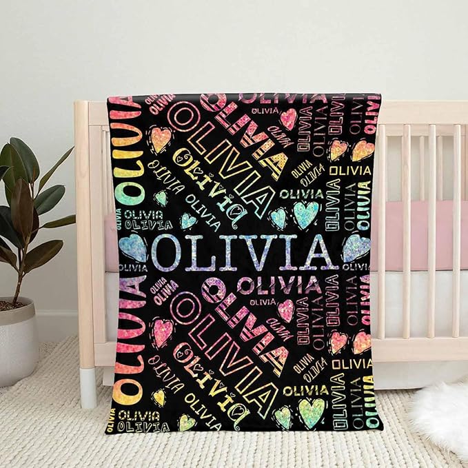 Artsadd Custom Baby Blanket with Name for Kids Girls Personalized Loves Blankets for Adults Customized Name Nursery Bed Blanket Christmas Birthday Gift for Daughter Son Newborn Baby