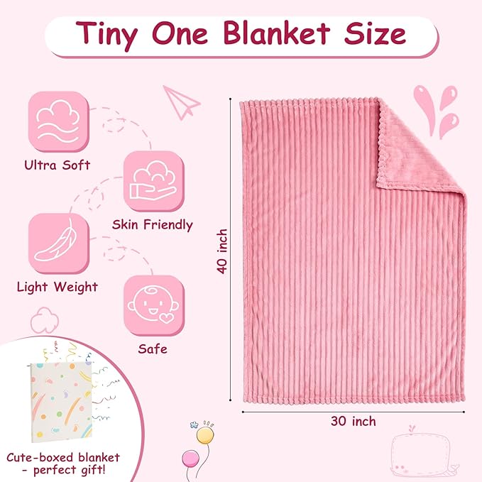 Soft Fleece Baby Blanket Ultra Cozy Pink Baby Blankets for Girls Warm and Lightweight Infant Toddler Newborn Receiving Gift with Reversible Stripes for Crib Stroller, 30x40 Inch, Dark Pink