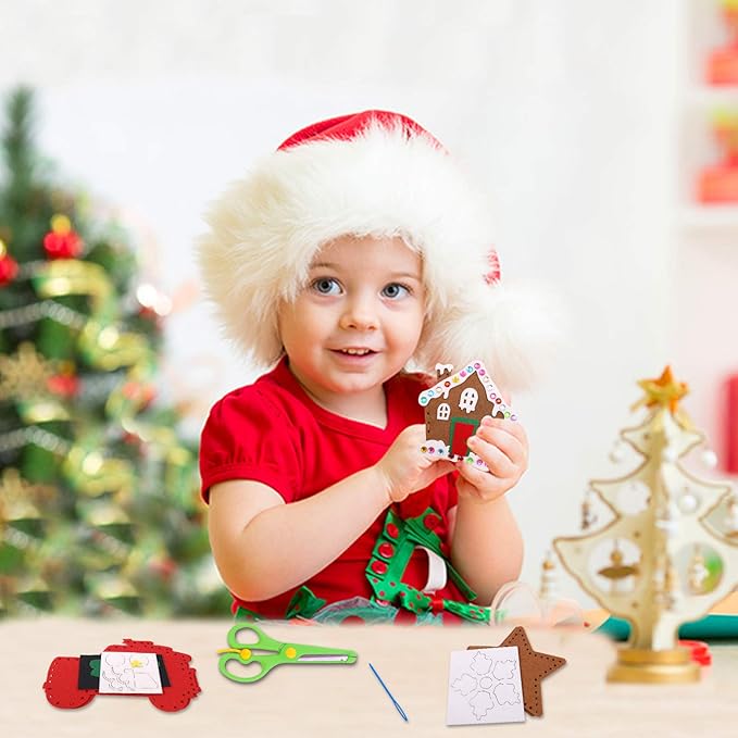 CiyvoLyeen Christmas Sewing Kit for Kids Felt Christmas Ornaments Craft Supplies DIY Activity for Girls and Boys Educational Sewing Gift for Child Set of 12