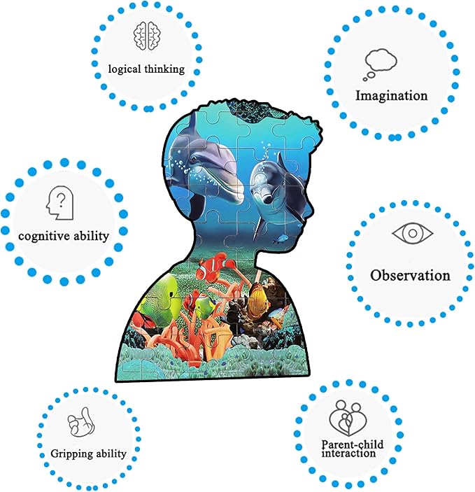 LELEMON Underwater World Puzzles for Kids Ages 4-8,100 Piece Ocean Dolphins Fishes Jigsaw Puzzle for Children,Learning Educational Toys for Boys and Girls