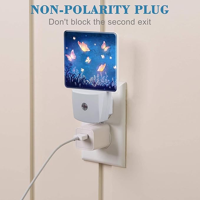 Night Light Plug into Wall Glowing Butterflies Flying in Garden with Dusk to Dawn Sensor for Kid Girls Boys Room Decor, Hallway, Kitchen, Bathroom, Nursery, Stairs
