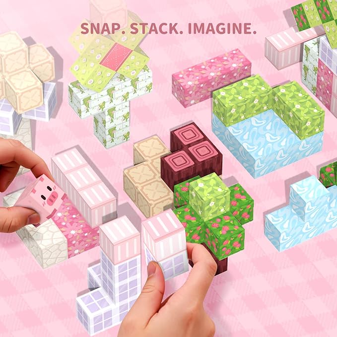 Magnetic Blocks Kid Building Toys - 120Pcs Magnet Cubes Toddler Montessori Sensory STEM Toy for 3-5 4-6 5-7 6-8 Year Old Boys Girls, Build Pink Castle Set