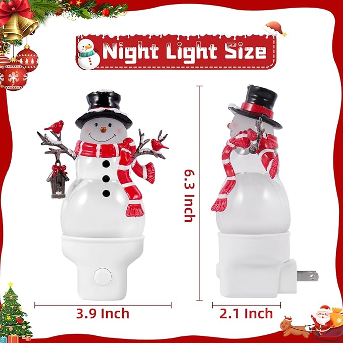 Christmas Snowman Night Light Plug into Wall Water Swirling Glitter USB Portable Christmas Decorative Night Light Decoration for Kids Adults Bedroom Kitchen Living Room Holiday Decor (Snowman)