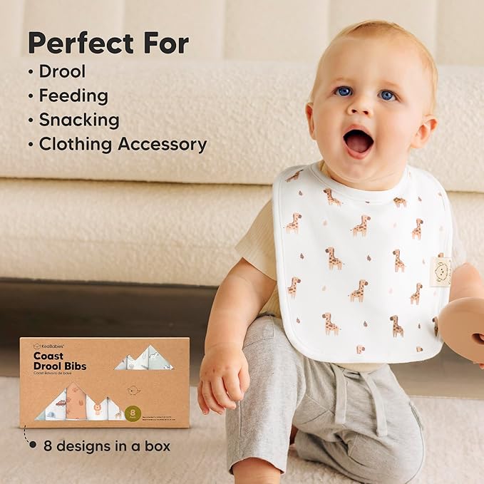 KeaBabies 8-Pack Organic Baby Bibs for Boys, Girls - Super Absorbent Cotton Drool Bibs for Baby Girl & Boy, Teething Toddler, Drooling Newborn, Ultra Soft & Machine Washable (Wilderness)