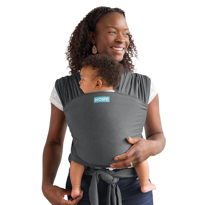 Moby Baby Wrap Carrier Element for Newborns to Toddlers (8-33lbs), Infant Sling Carrier, Ultra Lightweight & Hands Free Design, Adjustable for All Body Types (Asphalt)