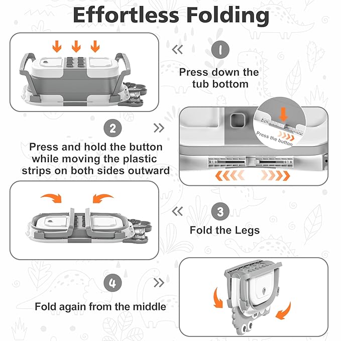 Collapsible Baby Bathtub for Newborn, Foldable Baby Bath Tub with Thermometer & Soft Floating Cushion & Drain Hole, Portable Travel Infant Bath Tubs for Newborns to Toddlers 0-36 Months Boys, Grey