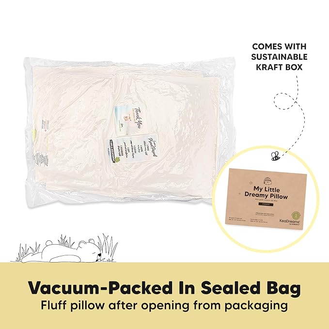 KeaBabies 2-Pack Toddler Pillow 13x18 - Soft Organic Cotton Kids Travel Bed Pillows for Sleeping, School, Nap, Machine Washable, Toddlers 2 to 5, Pillowcase Sold Separately (Nibbles/Bruce)