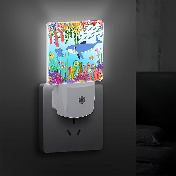 Sea Shark and Coral Plug in Night Light with Auto Dusk to Dawn Sensor,Warm Night Lights for Boys Girls Bedroom Bathroom Hallway Kids Room Gifts