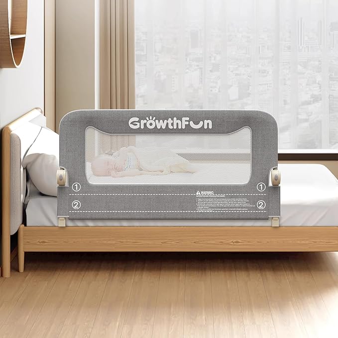 Foldable Bed Rail for Toddlers, 47in Reinforced Carbon Steel Frame&Connectors, Breathable Cationic Fabric, Safety Toddler Bed Rails for Queen, King, Twin, Full, No-Tool Setup.