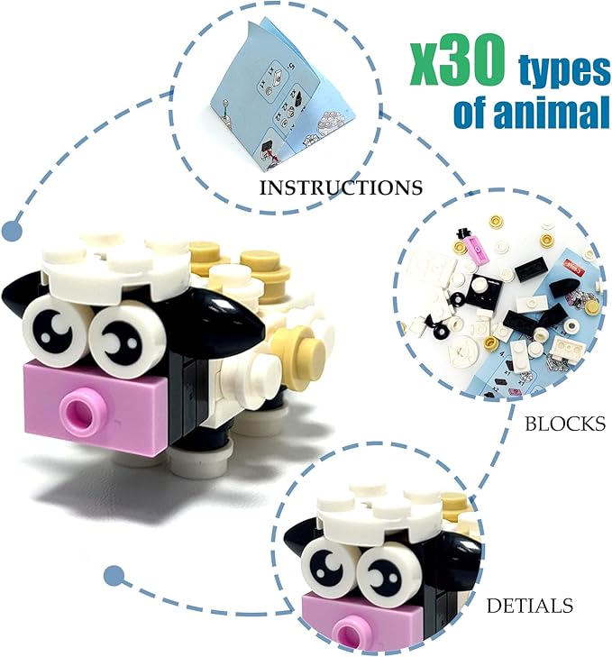 30 Pack Party Favors Building Set for Kids, Mini Animals Building Block Toy, Classroom Prizes Goodie Bags Stuffer, Easter Gifts Birthday for Boy Girls Age