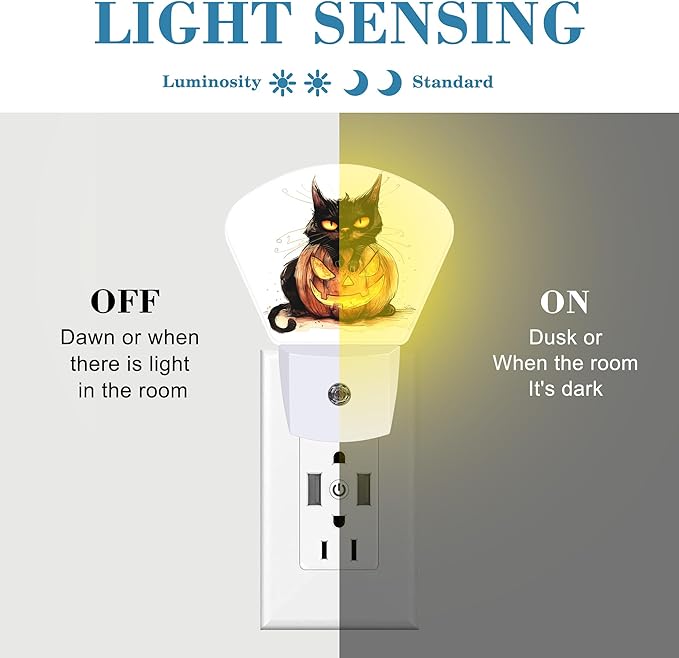 Halloween Black Cat Night Light for Kids, Halloween Pumpkin LED Night Light Plug into Wall with Dusk to Dawn Sensor for Girls Boys Women Men Bedroom, Hallway, Kitchen, Bathroom, Stairs Decor
