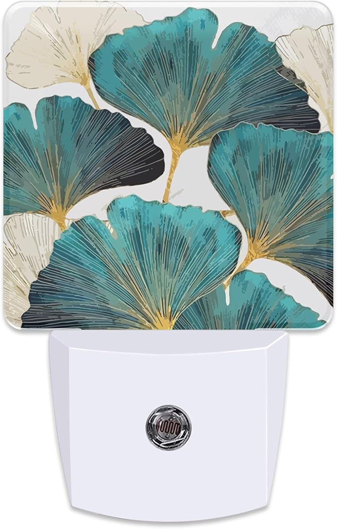 Ginkgo Leaves Green Plant Plug in Night Light with Auto Dusk to Dawn Sensor,Warm Night Lights for Boys Girls Bedroom Bathroom Hallway Kids Room Gifts