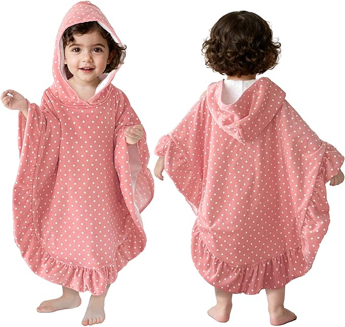 VOOVA & MOVAS Toddler Hooded Towel Poncho with Ruffle Trim | Soft 100% Cotton | Absorbent Thick Towel for Bath, Swim, Beach & Winter | Cozy