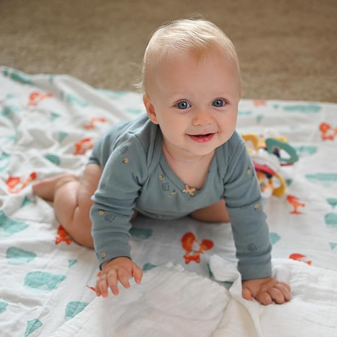 Muslin Swaddle Blankets for Boys & Girls, Receiving Baby Blanket for Newborns, Large 47 x 47 Inches, Soft Breathable Baby Swaddles, Fox & Penguin