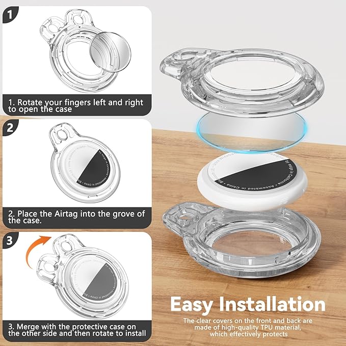 Upgrade Waterproof 2 Pack Airtags Holder with Apple Airtags Keychain, Hard PC Air Tag Case, Anti-Scratch & Shock Air tag Holder, Men's Women's Keyrings & Keychains-Clear Black+Clear White