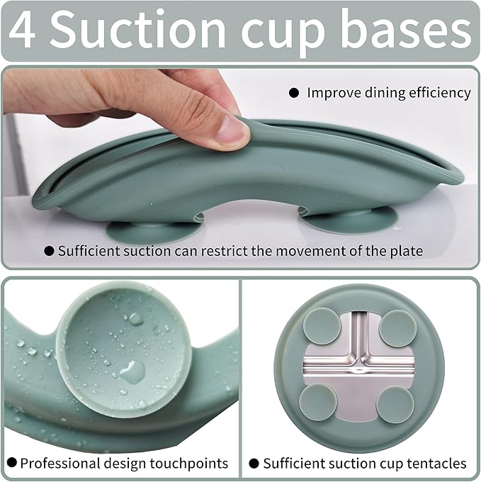 3Pack Sainless Steel Kids Plates with Suction, 8.1” Divided Toddler Baby Plates with Removable Silicone Sleeves BPA Free Non-Slip 2-in-1 Anti Breakage Metal Toddler Bowls