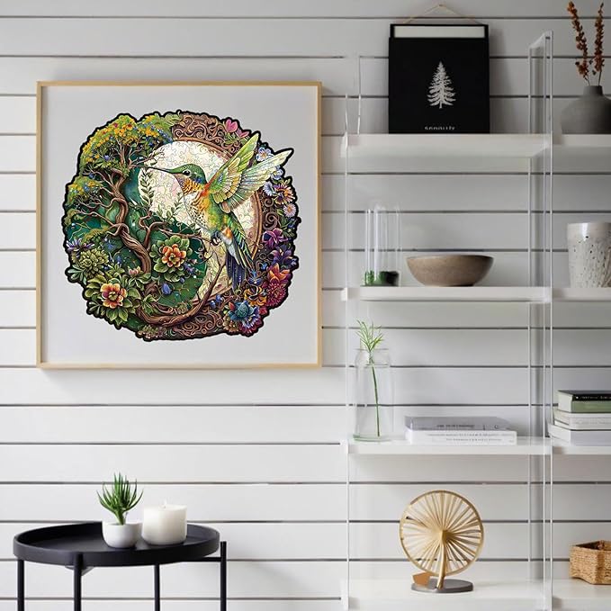 Wooden Jigsaw Puzzle for Adults - Hummingbird Tai Chi Unique Animal Shaped, 13.3x12.9in, 300 Pieces, Zen Art, Challenging and Fun Gift