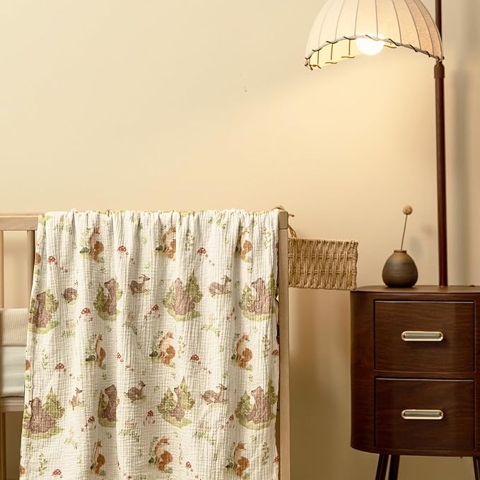 GLLQUEN BABY Blankets for Unisex Newborn Super Soft Nursery Minky Blankets with Muslin Cotton Front and Dotted Fleece Backing, Forest Stories, 30 x 40 inches